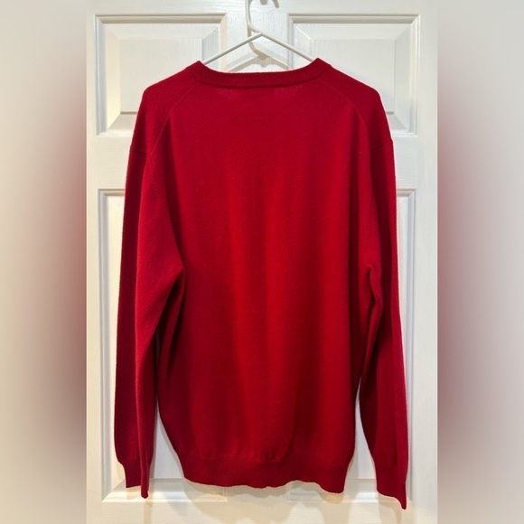 Men's 100% Cashmere V-Neck Sweater Holiday Red Business Casual Preppy Sz L - Picture 2 of 5